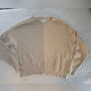 Dear John Beige Two-Tone Ribbed Sweater Distressed
